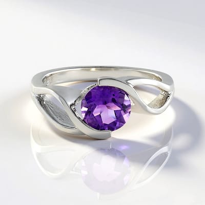 Cavill - Zilveren Ring met Siberische Amethist 1,069 ct - Platina 925 Sterling Zilver Verguld - Ronde Facet Edelsteen - Stijlvolle Luxe Damesring