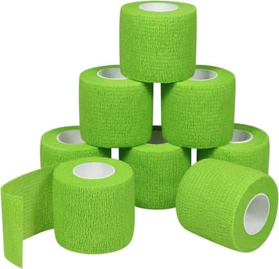 8 rollen zelfklevend cohesive bandage fixeerverband elastisch verband pleisterverband voor vingers, hand, tenen en voeten 5 cm x 4,5 m (groen)