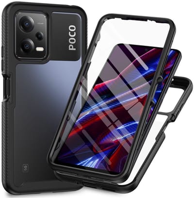 Hoesje met Ingebouwde Screenprotector voor de Xiaomi Redmi Note 12 5G / Poco X5 | Full Protect valbescherming | Doorzichtig / Zwart