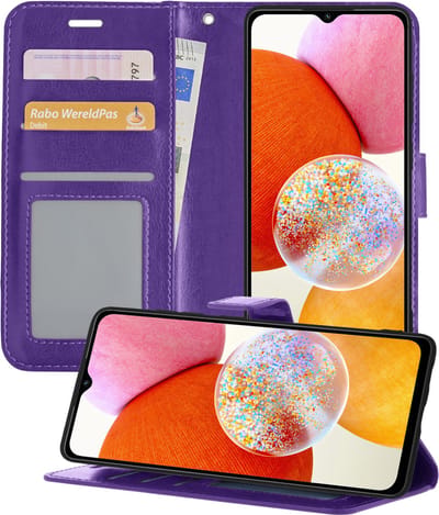 Hoesje - Geschikt voor Samsung Galaxy A14 - Luxe Bookcase - Walletcase Hoes - Portemonnee - Cover - Telefoonhoes - Paars