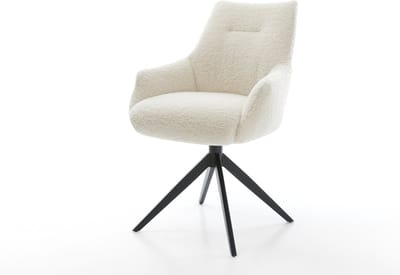 Eetkamerstoel Alja-Flex met armleuning kruisframe breed zwart teddy beige 360° draaibaar rocker-functie pocketveer kern