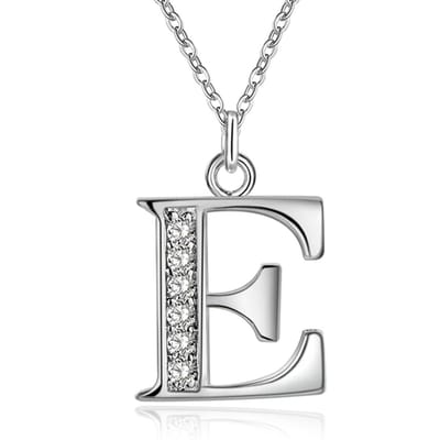 Zilverkleurige Letter E Dames Ketting met Zirkonia