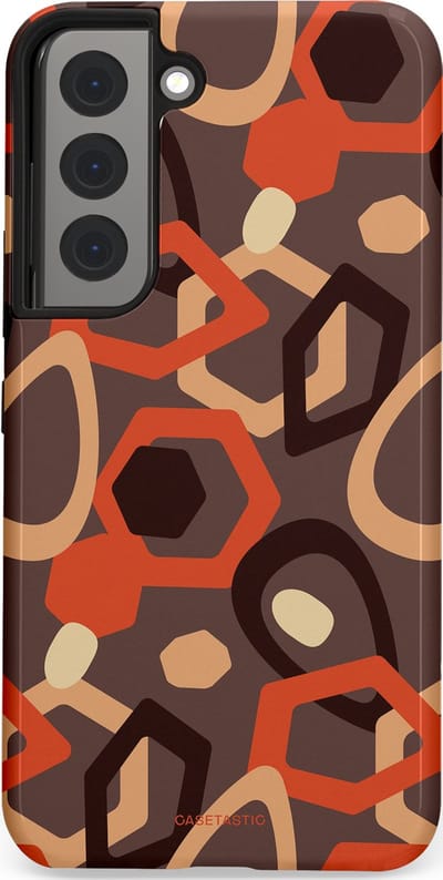 Casetastic hoesje geschikt voor Samsung Galaxy S22 - Dubbellaagse bescherming - Abstracte Retro Vormen - Fashion Case - Donkergrijs Terracotta Taupe
