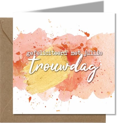 Tallies Cards - greeting - ansichtkaarten - Trouwdag - Aquarel  - Set van 4 wenskaarten - Inclusief kraft envelop - trouwkaart - trouwen - huwelijk - echtpaar - getrouwd - 100% Duurzaam