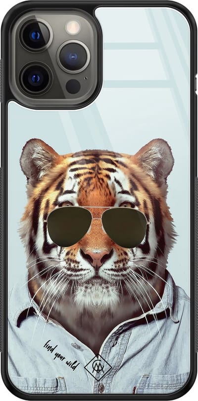 Casimoda® hoesje - Geschikt voor iPhone 12 Pro Max - Tijger Wild - Luxe Hard Case Zwart - Backcover telefoonhoesje - Blauw