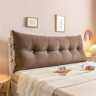 Wigvormig Hoofdkussen - Leeskussen Rugsteun - Comfortabel Lezen - Zachte PP-katoen Vulling - 60x60cm - Bruin