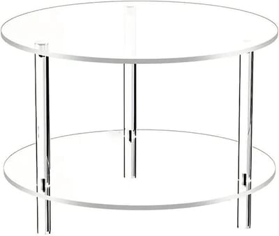 Acryl Salontafel - Ronde bijzettafel - Woonkamer decoratie - Dubbellaags transparant design - 40 x 40 x 42 cm - Transparant