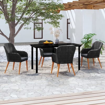 vidaXL - 5-delige - Tuinset - met - kussens - zwart