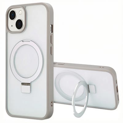 Accezz Hoesje - Geschikt voor Apple iPhone 14 - Ring Stand Backcover geschikt voor MagSafe - Grijs