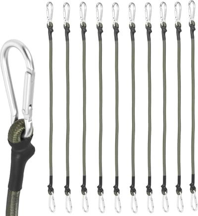 10 stuks 60 cm zware karabijnhaak bungee-koorden voor buiten met een maximale breeksterkte van 190 lbs, latex karabijnhaak bungee-koord met verbeterde karabijnhaken voor bagagedragers, vracht, handkarren, fietsen, kamperen - Cyslmuk®