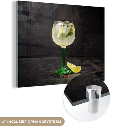 MuchoWow® Glasschilderij 120x90 cm - Schilderij acrylglas - Drank - Wijnglas - Fruit - Foto op glas - Schilderijen