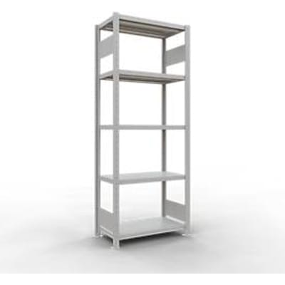 Schulte Lagertechnik MULTIplus 250 legbordstelling, basisrek, lengte grendel, 2000x750x400 mm, 5 legborden, lichtgrijs