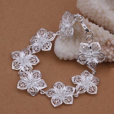 925 Zilveren Armband Bloemketting Elegante Mooie Sieraden Bruiloft Armbanden Voor Vrouwen Dame Leuke Bruiloft 20cm 8inch gray