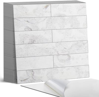 Coloray Plaktegels - Patroon dat marmer imiteert Zelfklevende Tegels - 20 cm x 20 cm - Wit Plaktegels - 20 stuks - Vierkant PVC Tegels - Plaktegels Badkamer - Plaktegels Vloer - Vinyl Tegels - Wandtegel Zelfklevend