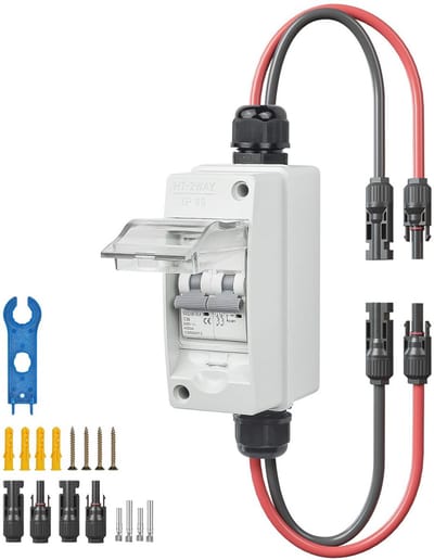 2-polige zekeringautomaat voor PV-installaties - IP66 waterdicht - DC-scheidingsschakelaar en stroomonderbreker