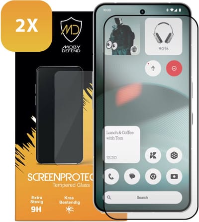 2-Pack MobyDefend Screenprotectors - Geschikt voor Nothing Phone (3) - Screensavers Met Zwarte Randen - Gehard Glas