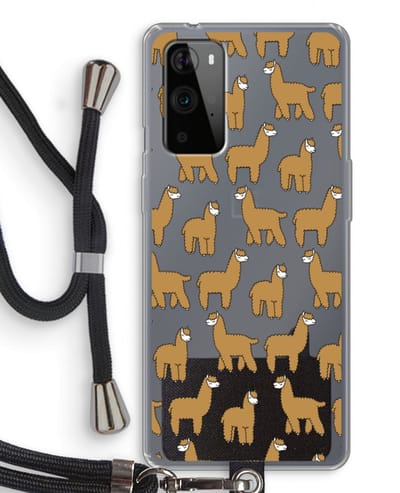 Case Company® - Hoesje met koord geschikt voor OnePlus 9 Pro hoesje met Koord - Alpacas - Telefoonhoesje met Zwart Koord - Bescherming aan alle Kanten en Over de Schermrand