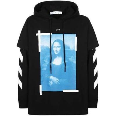 Off-White Zomercollectie 21 Mona Lisa Print Dubbellaagse Hoodie Heren Tops Zwart OMBB051R21FLE0011001 XS black