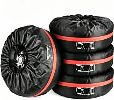 Reservewielhoezen - Bandenhoezen Bandenbeschermers - Banden Opslag - Waterdicht Stofdoek - 4 Stuks - Zwart en Rood