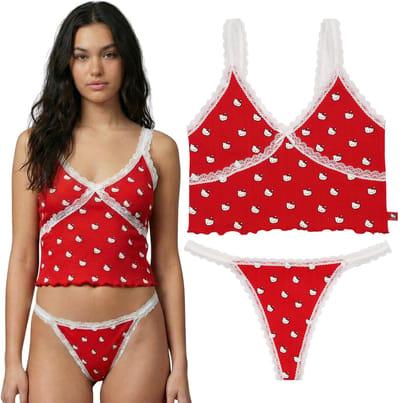 Hello Kitty Lingeriesetje met kort strapless chemise en string