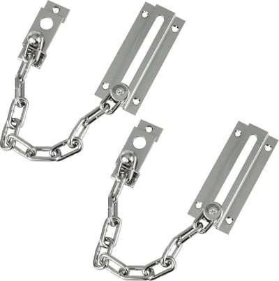 AMIG deurketting - 2x - messing - zilver - 18 cm - incl schroeven - inbraakbeveiliging