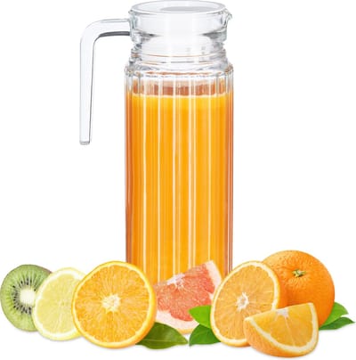 sapkan - 1 liter - handvat - deksel - glas - vaatwasserbestendig - karaf - transparant