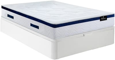 Vente-unique Bedset 140 x 190 cm - Witte bedbodem met opbergruimte + hybride matras met pocketveren - MARQUIS van PALACIO