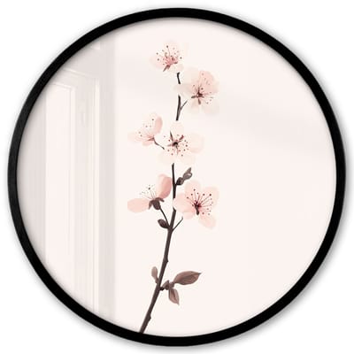 Poster in lijst Rond - Fotolijst 40x40 cm - Posters - Minimalistisch - Bloesem - Tak - Roze - Ronde posterlijst zwart - Decoratie - Wanddecoratie woonkamer - Muurdecoratie slaapkamer