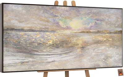 Canvas schilderij groot handgeschilderd dageraad op zee zonsopgang maritiem – YS-Art Gallery – Luxe wanddecoratie voor woonkamer – Modern schilderij voor slaapkamer en hal