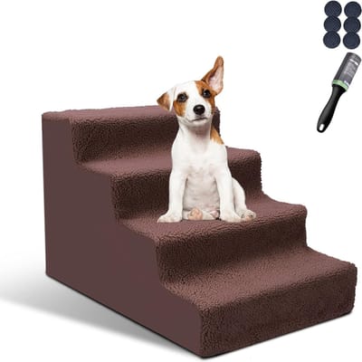 Hondentrap antislip hondenloopplank 4 treden kunststof trap voor dieren met wasbare hoes, geschikt voor stapelbedden en banken, stuurhandschoenen en