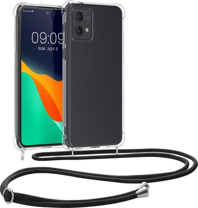 kwmobile telefoonhoesje geschikt voor Motorola Moto G84 5G - Hoesje met telefoonkoord - Back cover in zwart / transparant