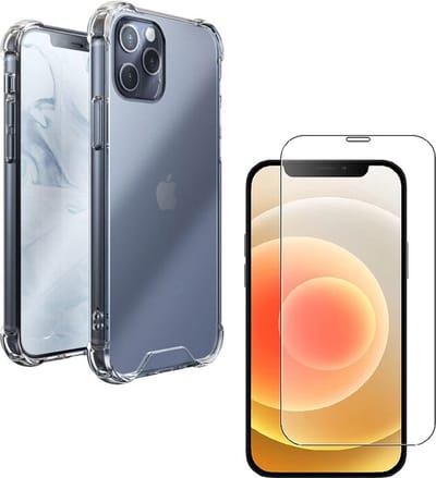 Schokbestendig Hoesje KKG - Crystal Clear Back Cover Geschikt voor: Apple iPhone 12 | Achterkant PC & TPU Bumper Met 1x Screenprotector
