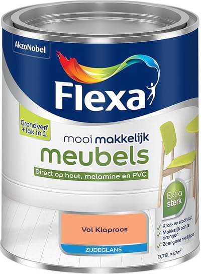 Flexa - Mooi Makkelijk Meubels Zijdeglans - Vol Klaproos - Mengverf - 750 Ml