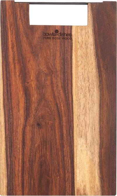 Bowls and Dishes Pure Rose Wood Duurzame Borrelplank | Tapasplank | Serveerplank recht met metalen handvat 39 cm | BBQ cadeautip!
