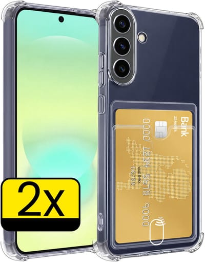 Hoesje - 2 Stuks - Geschikt voor Samsung Galaxy A37 - Met Pashouder en Kaarthouder - Telefoon Hoes Shockproof - Siliconen Case - Back Cover - Shock Proof - Pasjes Houder - Telefoonhoesjes - Transparant