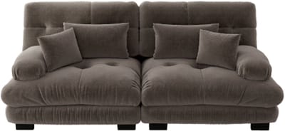 Tweezitsbank - 2-zitsbank in wolkstijl - Chenille bank met diepe zit - Massief houten frame - Inclusief 4 kussens – Woonkamer – 220 x 77 x 81 cm – Bruin