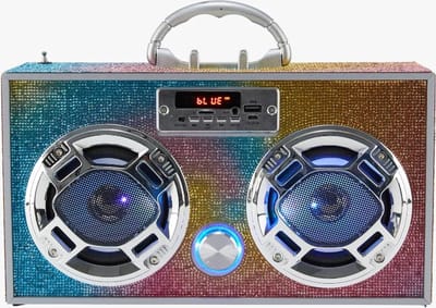 Trend Tech Brands - Swirl Bling draadloze boombox met FM-radio - kinderen - muziek - Bluetooth - Bluetooth boombox - Vintage geluidssysteem -