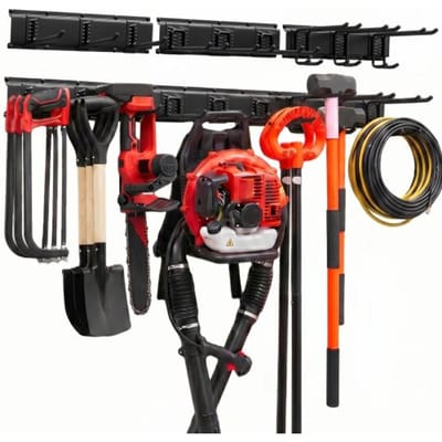 VEVOR Gereedschapshouder voor Wandmontage, 1257,3 mm, Draagvermogen 272 Kg, voor Wandmontage, Koolstofstaal, 3 Rails en 9 Haken, Inclusief Schroeven en Pluggen, Gereedschapsorganizer voor Garage, Kelder en Tuin