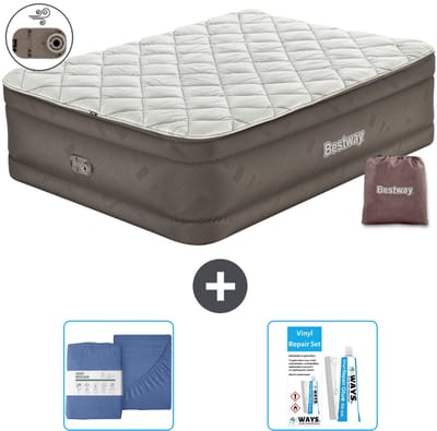 Bestway luchtbed - 2-Persoons - 152 x 203 x 51 cm - Bruin - Inclusief pomp - Hoeslaken en Reparatieset