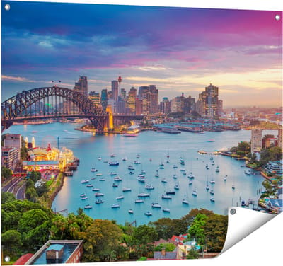 Gards Tuinposter Sydney Harbour Bridge in de Avond - 100x80 cm - Tuindoek - Tuindecoratie - Wanddecoratie buiten - Tuinschilderij