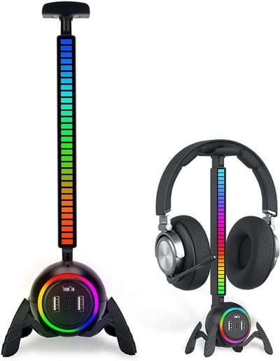 RGB hoofdtelefoonstandaard met USB-hub en spinontwerp - antislipbasis - gamingaccessoires voor pc - geschikt voor desktop - tafelspel oortelefoonaccessoires