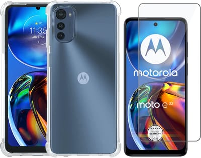 Hoesje geschikt voor Motorola Moto E32 / E32s - Anti Shock Proof Siliconen Back Cover Case Hoes Transparant - Tempered Glass Screenprotector