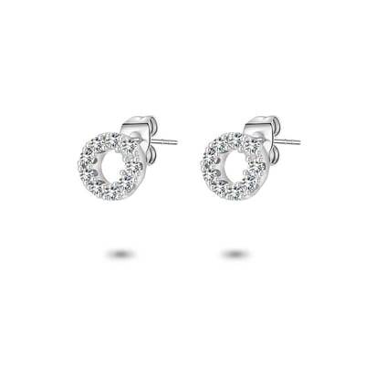 Twice As Nice Oorbellen in zilver, cirkel met witte zirkonia