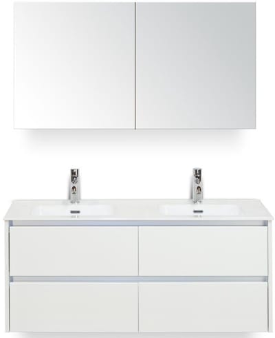 Dante Badmeubelset 120 cm - 4 Laden Wit Hoogglans - Keramische Wastafel Wit Cover met Spiegelkast