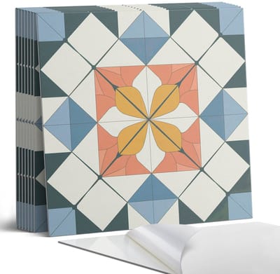 Coloray Plaktegels - Geometrisch bloemenpatroon Portugese Tegels - 30 cm x 30 cm - Oranje Plaktegels - 9 stuks - Vierkant PVC Tegels - Plaktegels Keuken - Zelfklevende Vloertegels - Vinyl Tegels - Zelfklevende Tegels