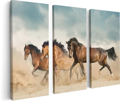 Artaza Canvas Schilderij Drieluik Drie Bruine Paarden - 120x80 - Foto Op Canvas - Canvas Print