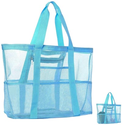 Dailygoods- Strandtas XXL - Waterdichte Strandtas - Rieten Strandtas - Strandtas met Rits - Ruime Strandtas - Mesh Ontwerp voor Eenvoudig Schoonmaken