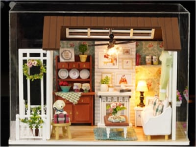 Miniatuurhuisje - bouwpakket - Miniature scene - woonkamer - Happy Times - D
