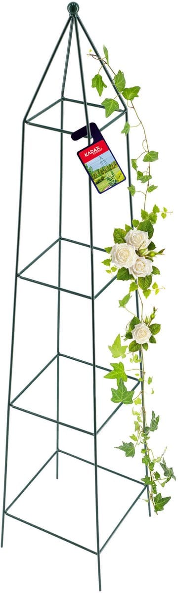 KADAX Klimhulp, rankobelisk van staal, vrijstaand, obelisk, ranktoren voor tuin, klimplanten, rozen, piramide, rankzuil, rankframe, klimframe, weerbestendig, decoratie, groen (30 x 150 cm)