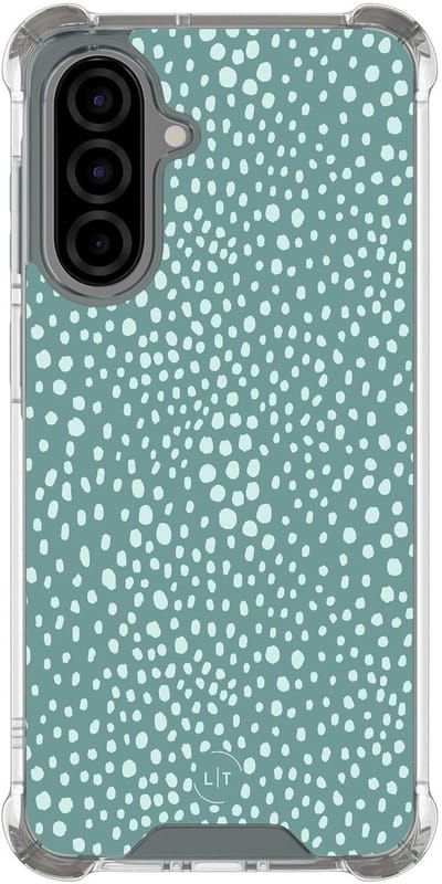 Shockproof hoesje - Geschikt voor Samsung Galaxy A36 - Blue dots - Extra sterke case - TPU/polycarbonaat - Gestipt - Blauw, Transparant